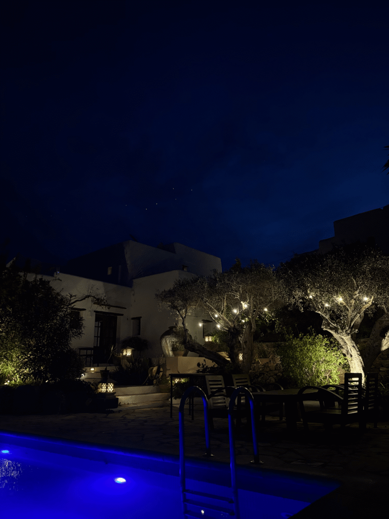 Residential recording studio in Spain with accommodation, peaceful night view at Eko Studios Ibiza creative retreat
