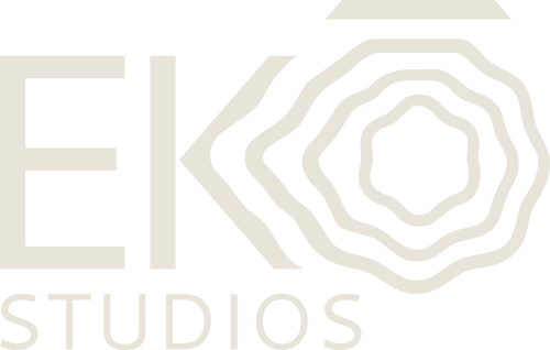 Eko Studios Ibiza official logo, minimalist echo wave symbol for the best music studio in Ibiza